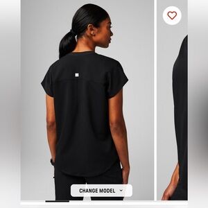 Fabletics Black Short Sleeve Draped Back Top